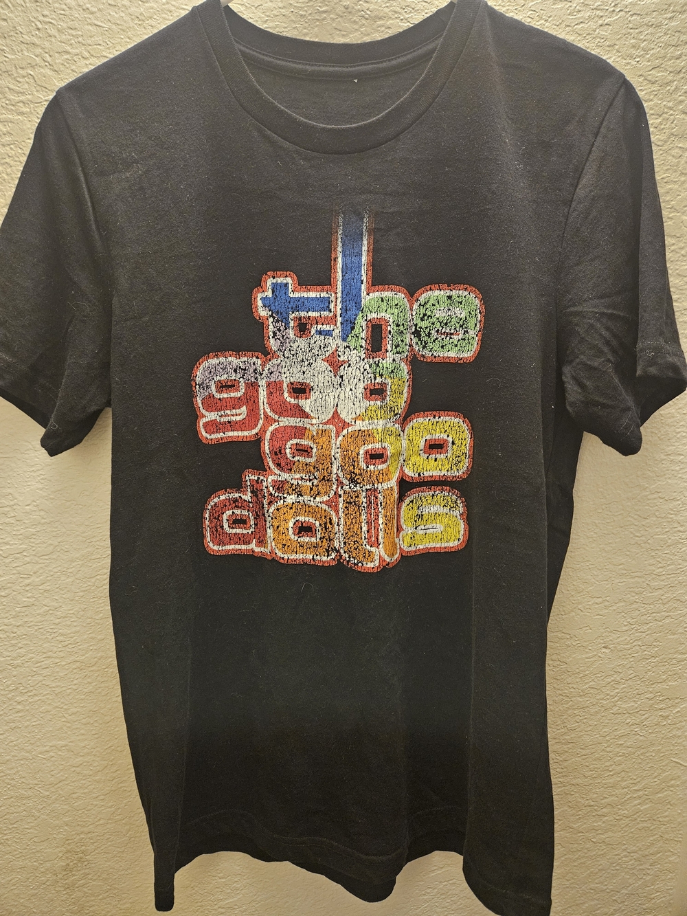 Black Graphic Tee with Colorful Retro Text - Men Or Womens Shirt. GooGoo Dolls